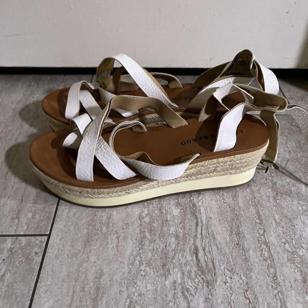 Lucky Brand Espadrille Sandals Womens Size 7 White Platform Ankle Tie Shoes